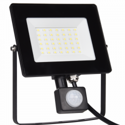 EL198834 | LED PIR 30W|4000k|2700lm FLOODLIGHT CAST ALUM.220-240V~IP65/IP54 GLASScover|BLACK|{enjoysimplicity}™