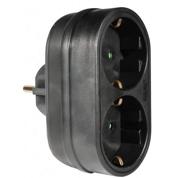 ELP33202 | ΑΝΤΑΠΤOΡΑΣ SCHUKO → 2Θ SCHUKO x16A max:3680W IP20 ΜΑΥΡΟ