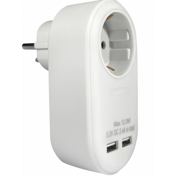 ELP37101 | ΑΝΤΑΠΤOΡΑΣ ΜΕ USB SCHUKO → 1Θ SCHUKO max:3680W IP20 ΛΕΥΚΟ