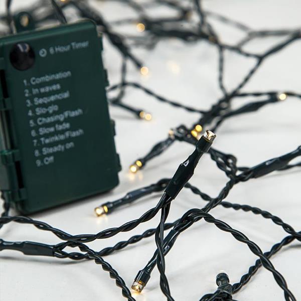 ΣΕΙΡΑ, 96 LED 5mm, ΜΠΑΤΑΡΙΑΣ 3xAA, 8 ΠΡΟΓΡΑΜΜΑΤΑ, ΧΡΟΝΟΔΙΑΚΟΠΤΗΣ, ΠΡΑΣΙΝΟ PVC ΚΑΛΩΔΙΟ, ΘΕΡΜΟ ΛΕΥΚΟ LED ANA 10cm, ΠΡΟΕΚΤΑΣΗ ΠΑΡΟΧΗΣ 1m, ΙΡ44