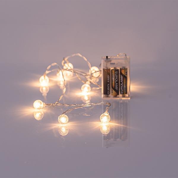 ΣΕΙΡΑ, 10 LED 5mm, ΜΕ ΑΚΡΥΛΙΚΕΣ ΔΙΑΦΑΝΕΣ ΜΠΑΛΕΣ 1,8cm, ΜΠΑΤΑΡΙΑΣ 3xAA, ΔΙΑΦΑΝΟ PVC ΚΑΛΩΔΙΟ, ΘΕΡΜΟ ΛΕΥΚΟ LED, ΑΝΑ 15cm, ΠΡΟΕΚΤΑΣΗ ΠΑΡΟΧΗΣ 50cm, IP20