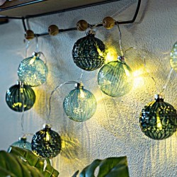 ΣΕΙΡΑ, 10 LED 5mm, ΠΡΑΣΙΝΕΣ ΓΥΑΛΙΝΕΣ ΜΠΑΛΕΣ Φ6cm, 4.5V ΜΕΤΑΣΧΗΜΑΤΙΣΤΗ, ΔΙΑΦΑΝΟ PVC ΚΑΛΩΔΙΟ, ΘΕΡΜΟ ΛΕΥΚΟ LED ΑΝΑ 15cm, ΠΡΟΕΚΤΑΣΗ ΠΑΡΟΧΗΣ 3m, IP44