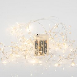 CLUSTER 2m, 120 MINI LED, ΠΕΡΛΕΣ, ΜΠΑΤΑΡΙΑΣ 3xAA, ΑΣΗΜΙ ΧΑΛΚΙΝΟ ΚΑΛΩΔΙΟ, ΘΕΡΜΟ ΛΕΥΚΟ LED, ΠΡΟΕΚΤΑΣΗ ΠΑΡΟΧΗΣ 50cm, IP20